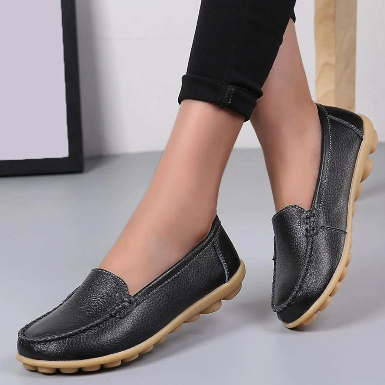 Womens Flats Comfortable Dressy Loafers Lightweight Walking Flat Slip On Work Shoes Round Toe Flats Loafers