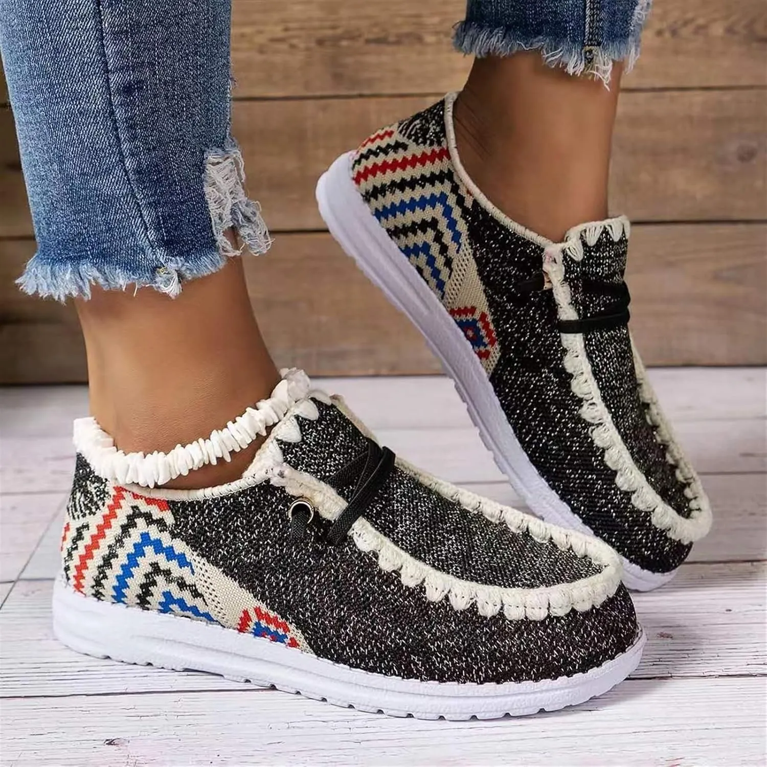 Women's Lace-up Slip-on Loafers Knitted Breathable Fabrics Boat Lightweight Easy Wear Comfortable Round Toe Driving Casual Walking Shoes for Women