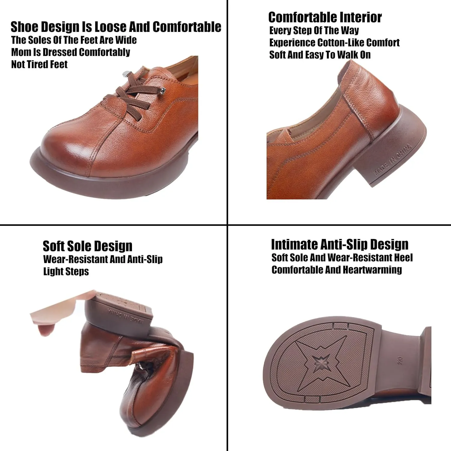 Women's Leather Lace-Up Platform Oxford Shoes Comfortable Slip On Softsole Dress Leather Shoes Outdoor Non-Slip Driving Flat Walking Shoes