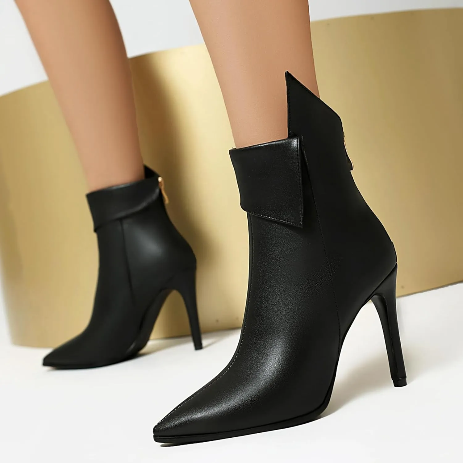 Women's Leather Pointed-Toe Stiletto Heel Ankle Boots Fashion Sexy Back Zipper Kitten Heel Booties Classic Simple Party Dress Boots
