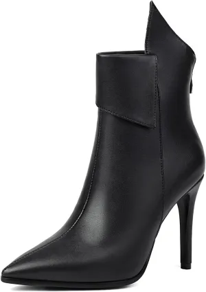 Women's Leather Pointed-Toe Stiletto Heel Ankle Boots Fashion Sexy Back Zipper Kitten Heel Booties Classic Simple Party Dress Boots