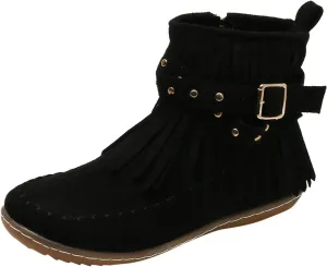 Women's Moccasins Ankle Boots Retro Suede Fringe Booties Tassel Crisscross Studded Strappy Non-Slip Fall Winter Casual Fashion Boots