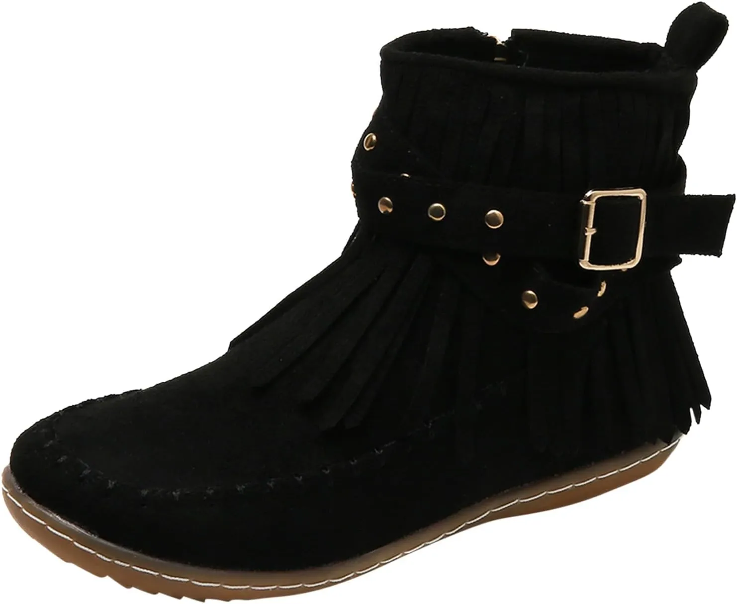 Women's Moccasins Ankle Boots Retro Suede Fringe Booties Tassel Crisscross Studded Strappy Non-Slip Fall Winter Casual Fashion Boots