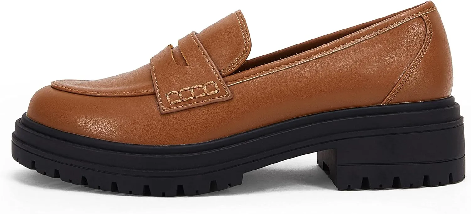 Womens Platform Loafers Lug Sole Chunky Heel Non Slip Faux Leather Casual Comfortable Round Toe Goth Oxford Shoes