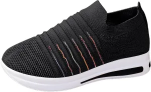 Womens Summer Breathable Shoes Soft Sole Flying Mesh Slip On Shoes for Women Non Slip Comfortable Non Slip Thick Sole Loafers Travel Friendly Shoe,Daily Workout Working Lightweight Shoe,