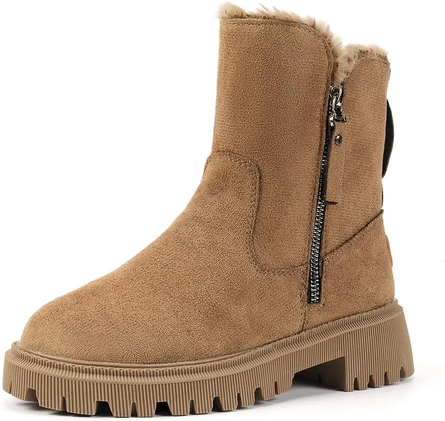 Women's Waterproof Winter Boots with Plush Lining  Warm, Anti-Slip Suede Ankle Boots for Outdoor, Water-Resistant Combat Boots