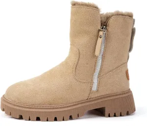 Women's Waterproof Winter Boots with Plush Lining  Warm, Anti-Slip Suede Ankle Boots for Outdoor, Water-Resistant Combat Boots