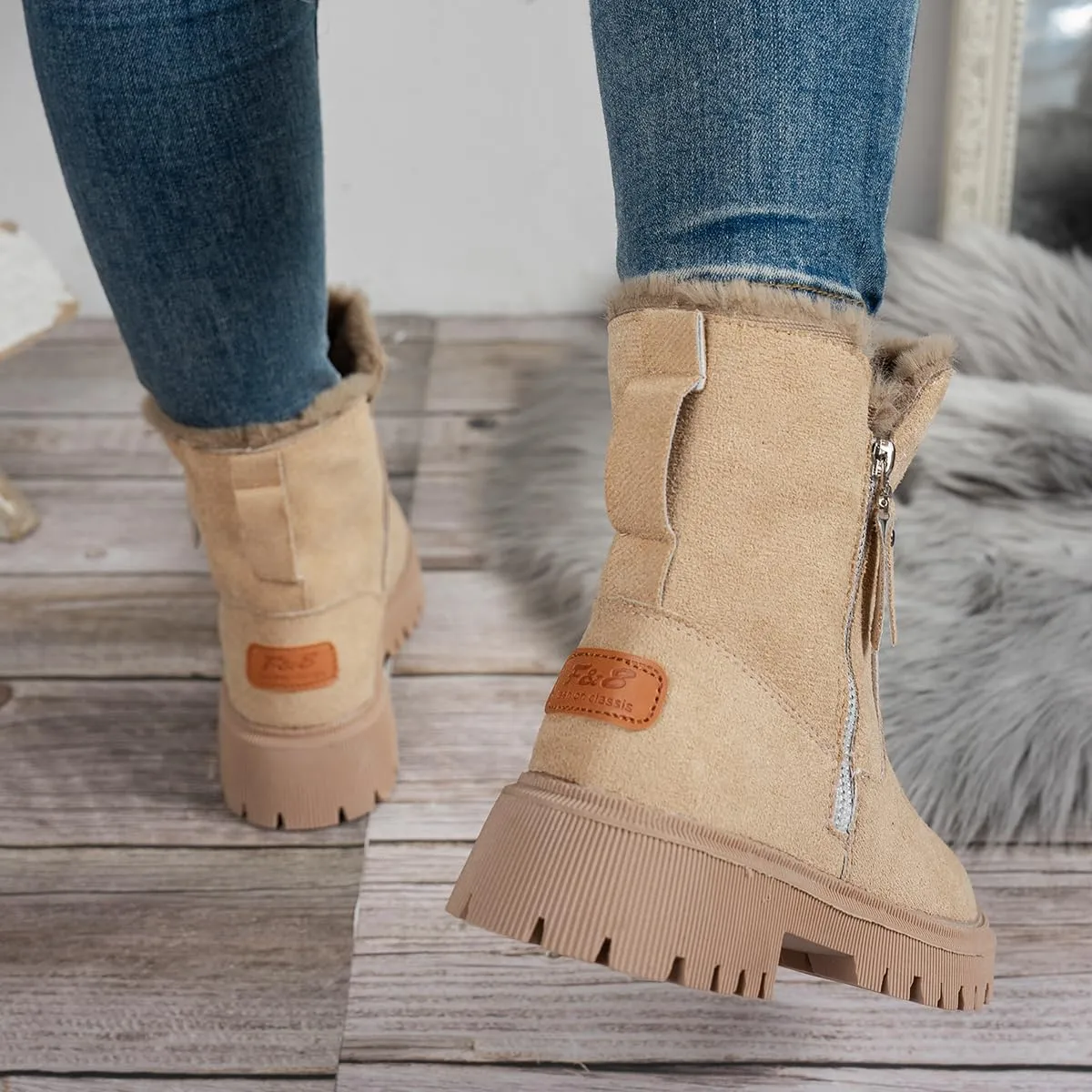 Women's Waterproof Winter Boots with Plush Lining  Warm, Anti-Slip Suede Ankle Boots for Outdoor, Water-Resistant Combat Boots