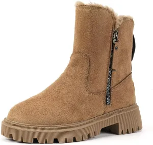 Women's Waterproof Winter Boots with Plush Lining  Warm, Anti-Slip Suede Ankle Boots for Outdoor, Water-Resistant Combat Boots