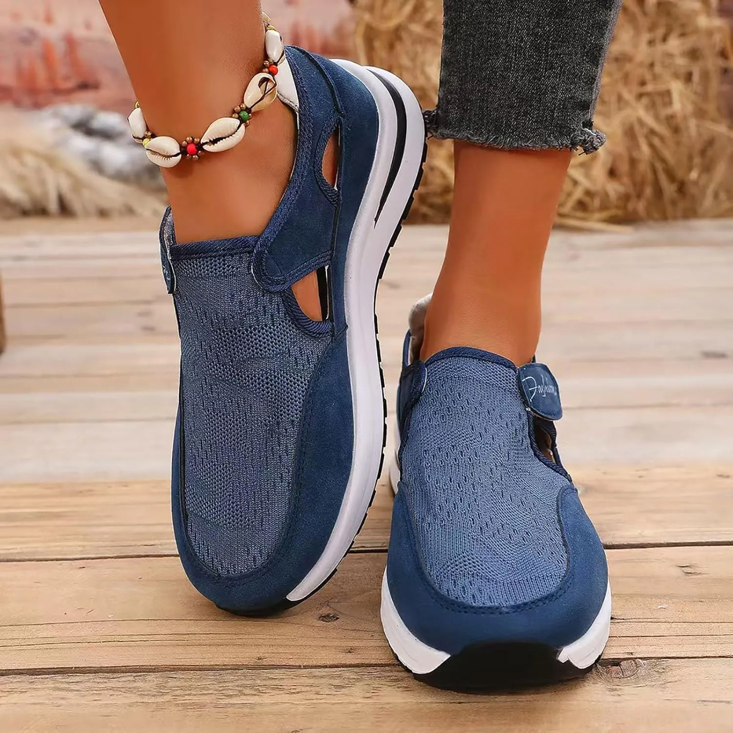 ZSpzx Women's Summer Walking Shoes Hollow Mesh Knit Breathable Running Sneakers Comfy Lightweight Non Slip Air Cushioned Daily Wear Arch Support Shoe Fashionable Mesh Women Casual Platform Footwear
