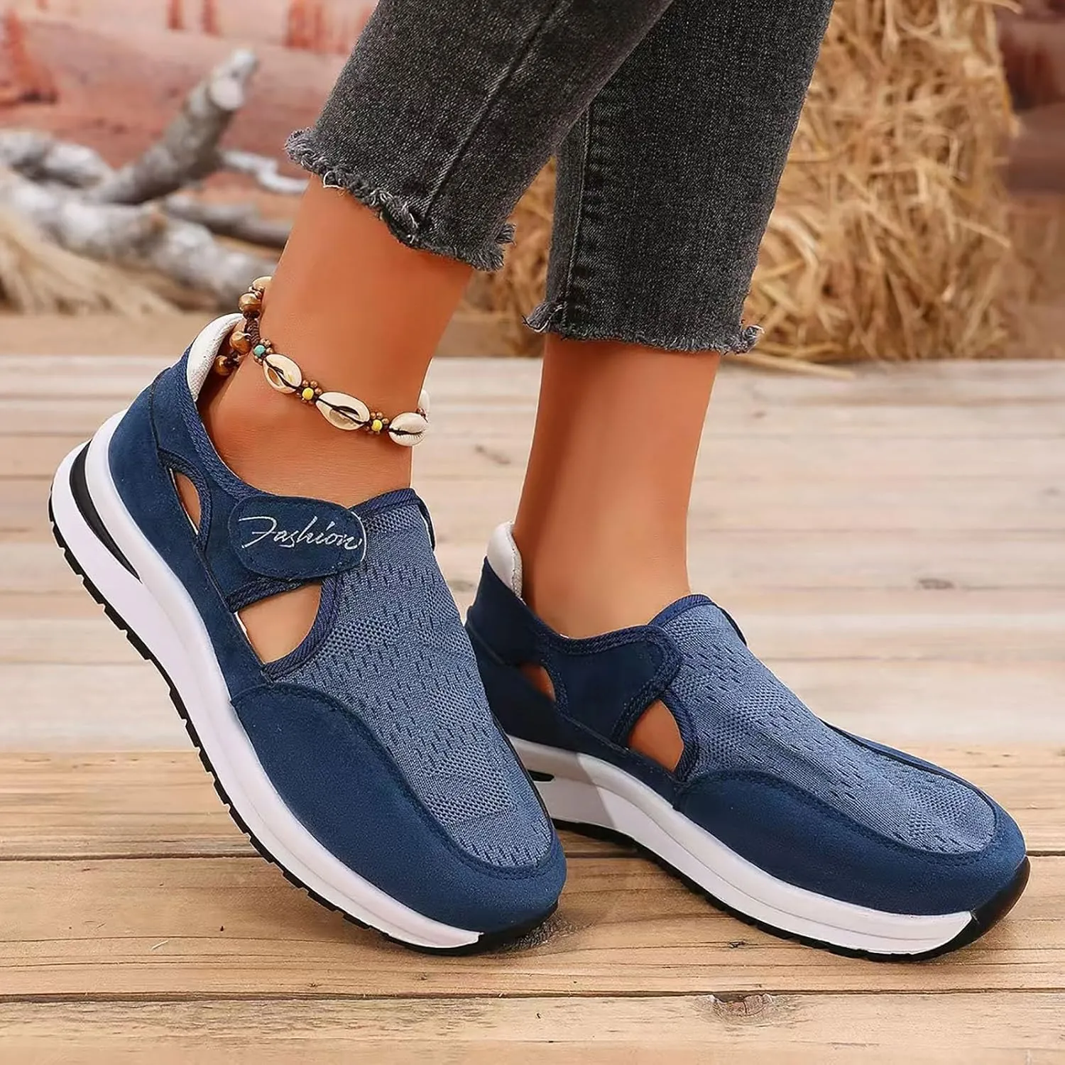 ZSpzx Women's Summer Walking Shoes Hollow Mesh Knit Breathable Running Sneakers Comfy Lightweight Non Slip Air Cushioned Daily Wear Arch Support Shoe Fashionable Mesh Women Casual Platform Footwear