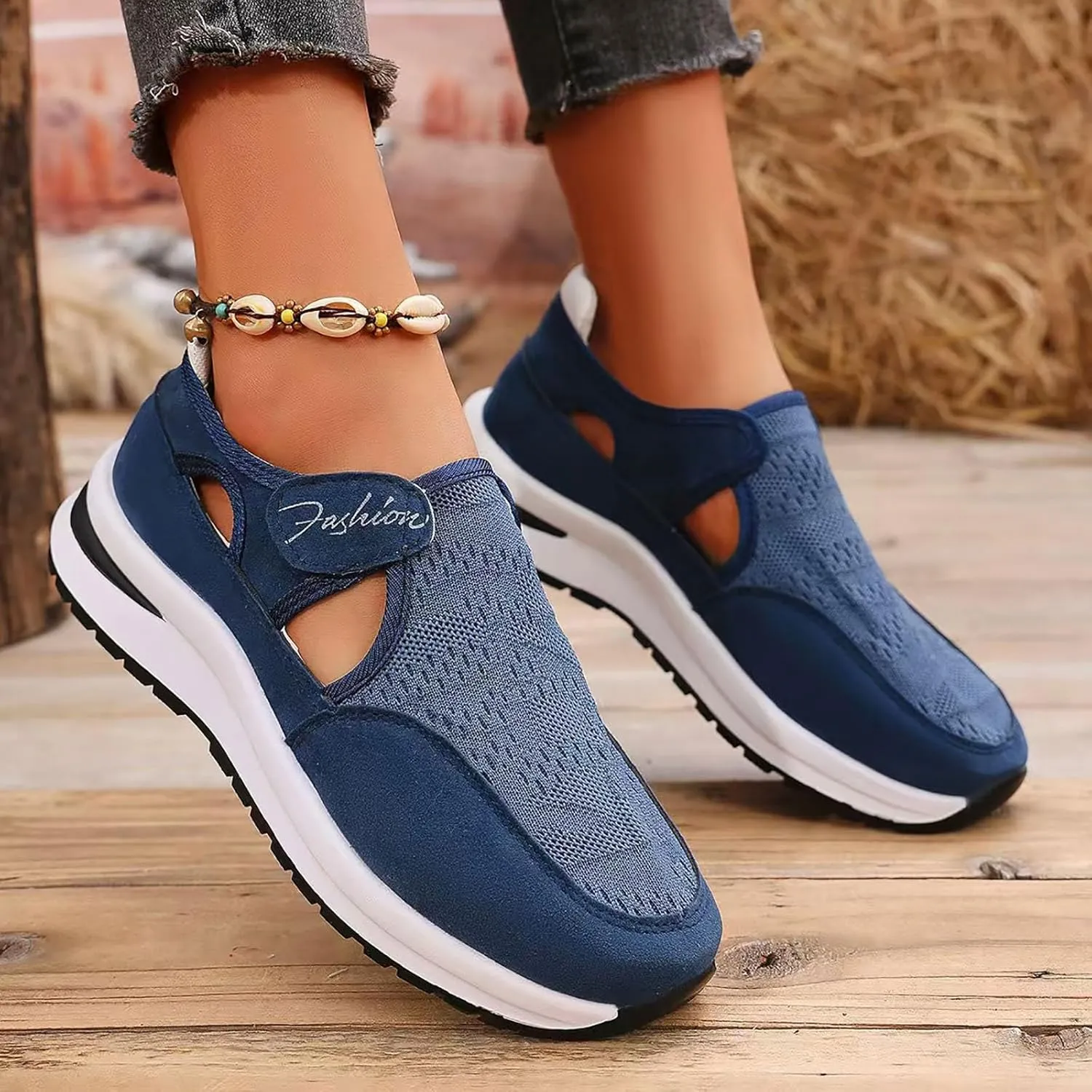 ZSpzx Women's Summer Walking Shoes Hollow Mesh Knit Breathable Running Sneakers Comfy Lightweight Non Slip Air Cushioned Daily Wear Arch Support Shoe Fashionable Mesh Women Casual Platform Footwear