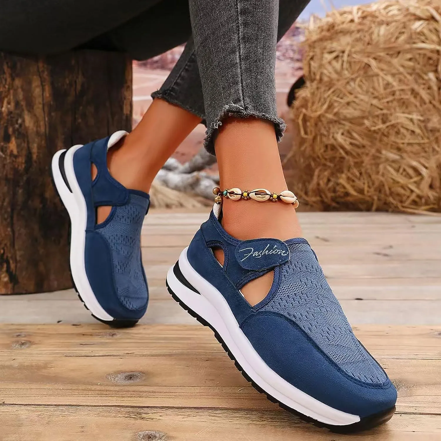 ZSpzx Women's Summer Walking Shoes Hollow Mesh Knit Breathable Running Sneakers Comfy Lightweight Non Slip Air Cushioned Daily Wear Arch Support Shoe Fashionable Mesh Women Casual Platform Footwear